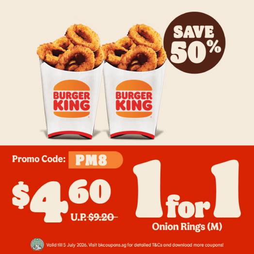 1-for-1 Medium Onion Rings at Burger King till 5 Jul 2026