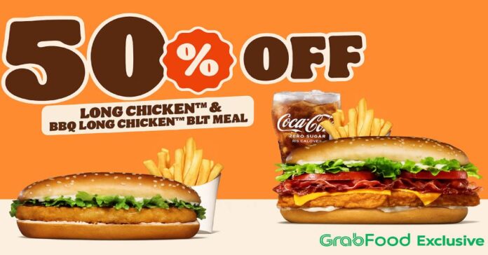 Burger King 50% Off Long Chicken Meals on Grab Delivery