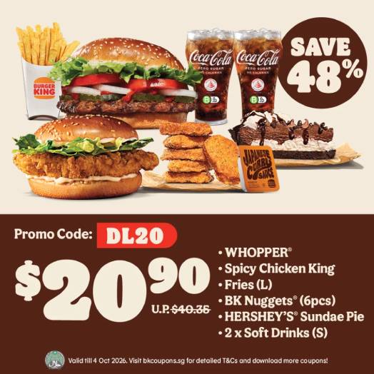 Burger King 7-piece feast for two at S$20.90