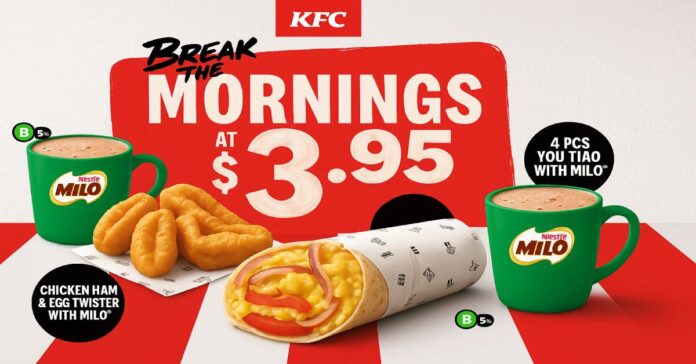 KFC Breakfast Deals: You Tiao or Twister from S$3.95!