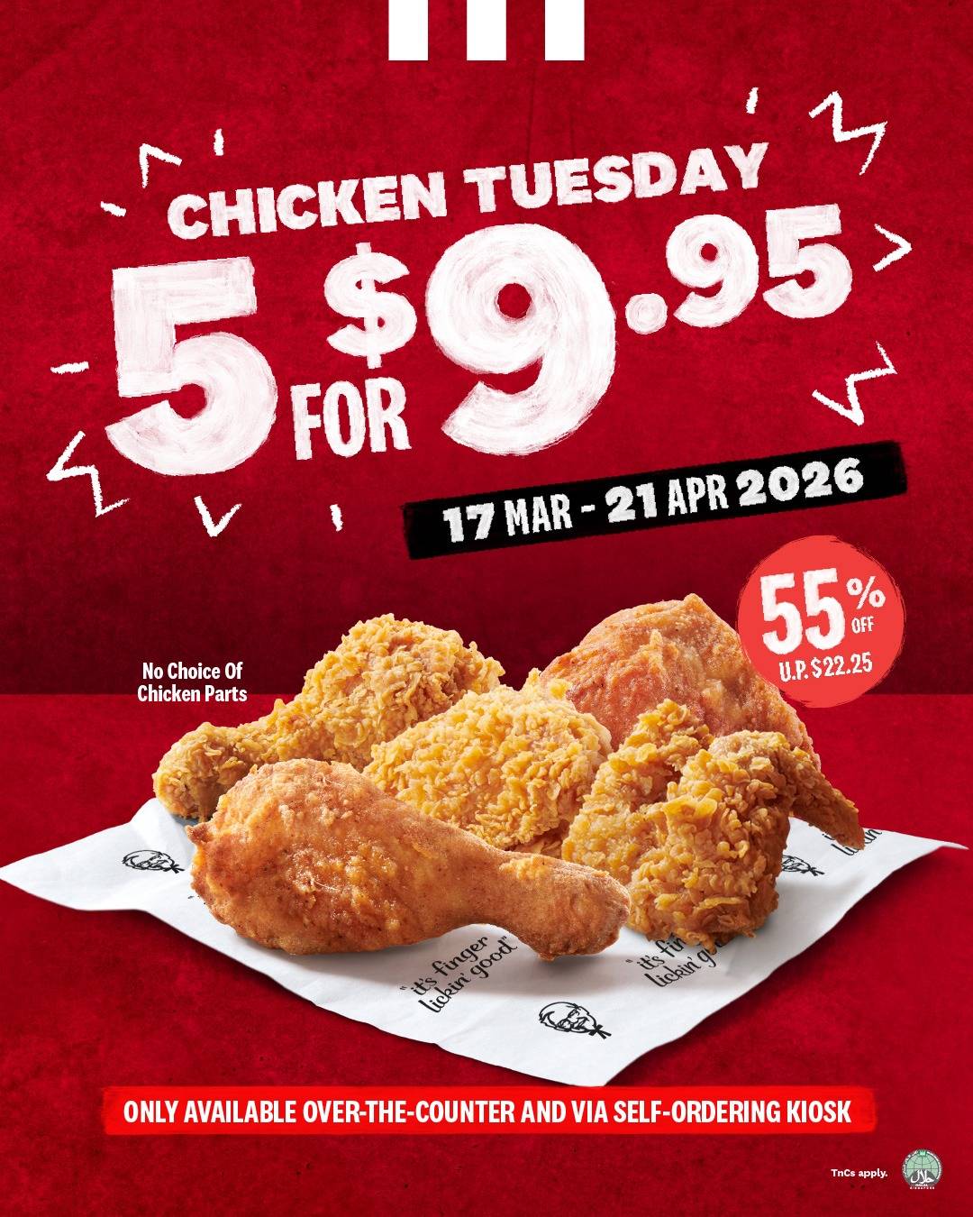 KFC Chicken Tuesday: 5 Pieces for S$9.95!