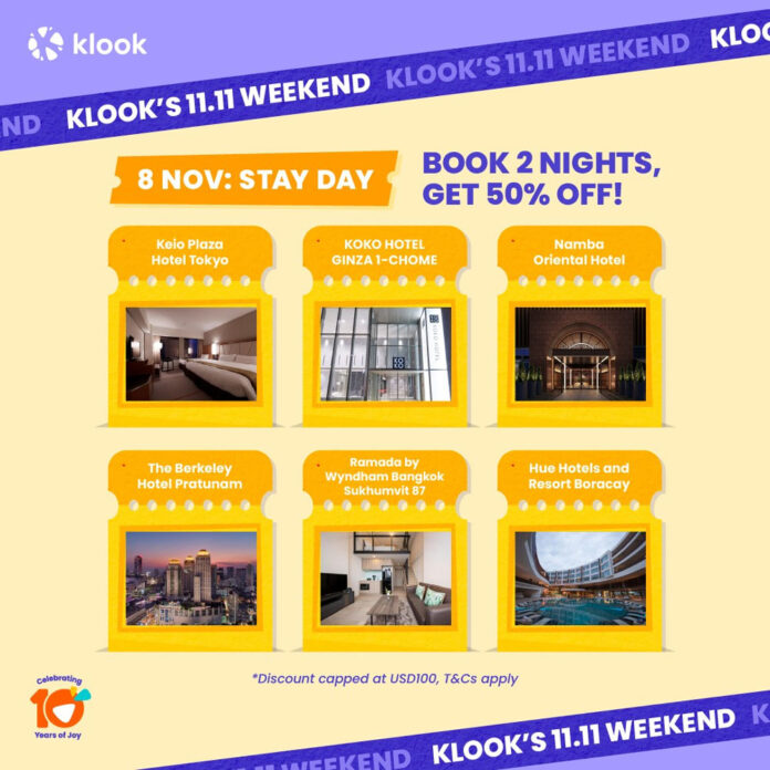 50% Off Klook 11.11 Staycation Deals on 8 Nov only | Singapore