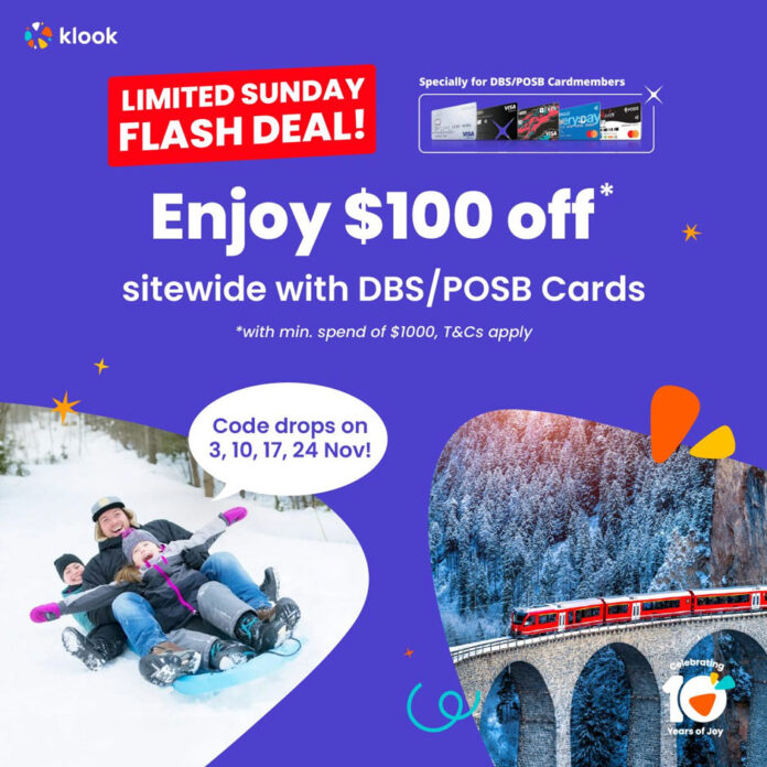 S$100 Off Klook Sunday Flash Deal for DBS/POSB Cardholders