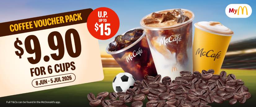 6 McCafé coffees for S$9.90 with Coffee Voucher Pack