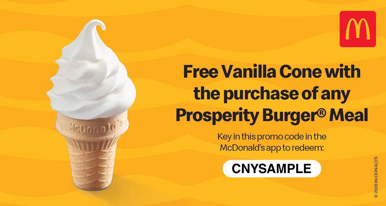 Free Vanilla Cone with purchase at McDonald's