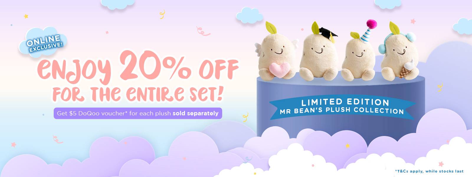 Mr Bean Plush Set: 20% Off & Free S$5 DoQoo Voucher!