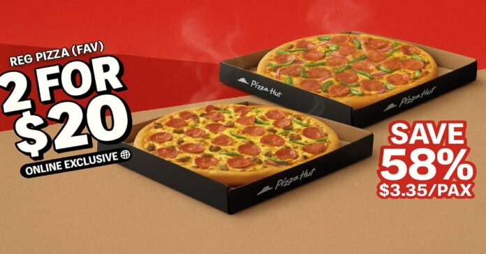 Pizza Hut: 2 Regular Pizzas for S$20 (Save 58%) till 21 May