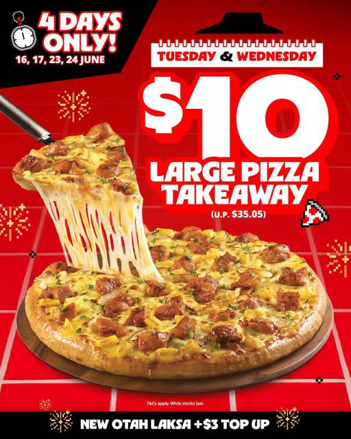 Pizza Hut S$10 Large Pizza Takeaway Offer