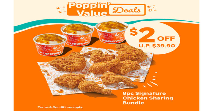 Popeyes Delivery Deal: 8pc Chicken Bundle Only S$37.90 & More!
