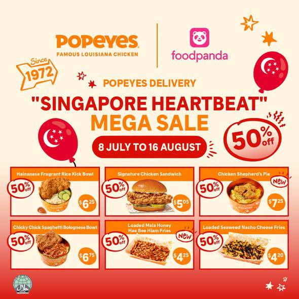 50% off Popeyes Singapore Heartbeat deals on foodpanda