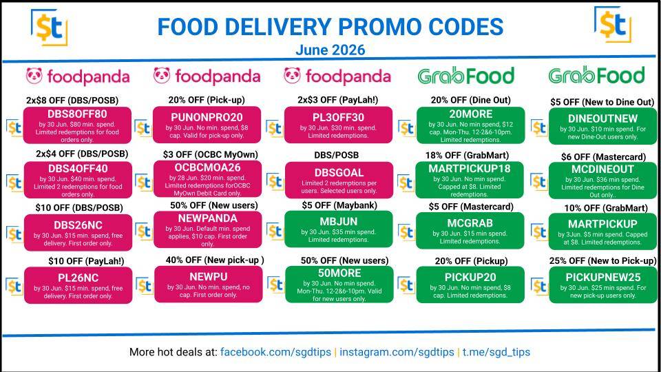 Singapore Food Delivery Promo Codes - June 2026