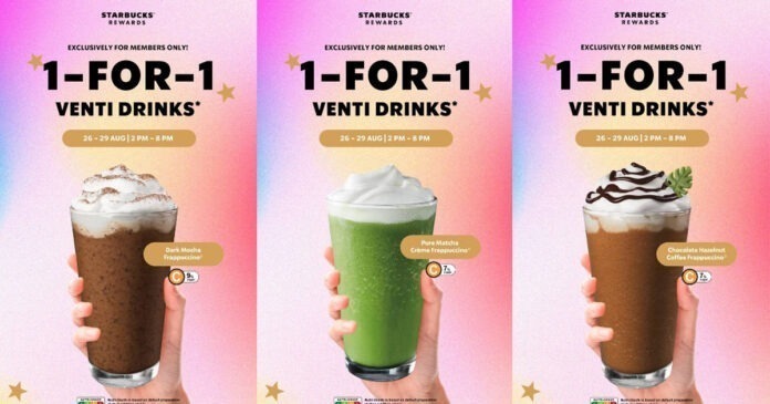 Starbucks Singapore: 1-For-1 Frappuccino® Promotion for Members (26-29 Aug)