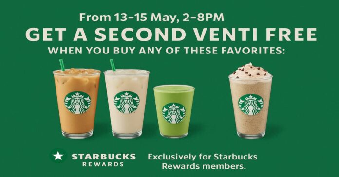 Starbucks 1-for-1 Venti Drinks: 13-15 May (Rewards Members)