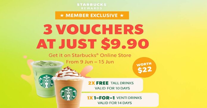 Starbucks Rewards: 3 Drink Vouchers for S$9.90 (9-15 June)