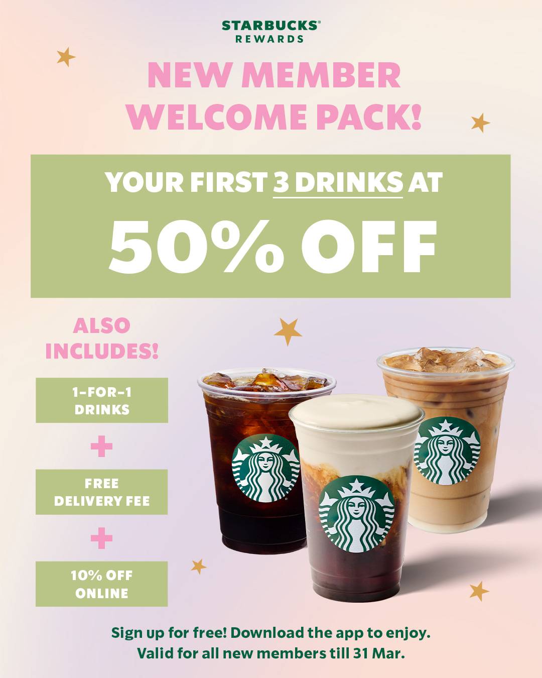 Join Starbucks Rewards: Get 50% Off 3 Drinks, 1-for-1 & More!