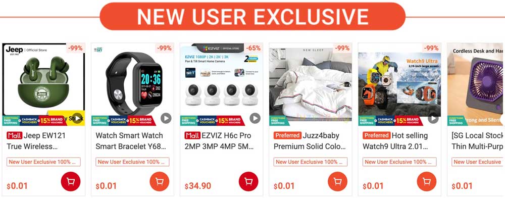 New user exclusive deals at Shopee